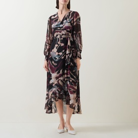 Asymmetric Abstract Print Wrap Dress