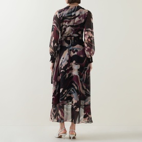 Asymmetric Abstract Print Wrap Dress