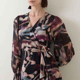Asymmetric Abstract Print Wrap Dress