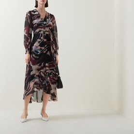 Asymmetric Abstract Print Wrap Dress