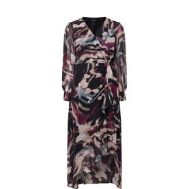 Asymmetric Abstract Print Wrap Dress