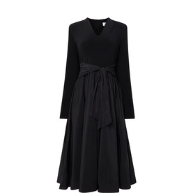 Contrast Self-Tie Flared Dress