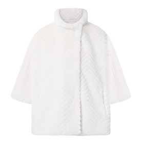 Joseph Ribkoff Chevron Quilted Faux Fur Jacket in cream with funnel neck, half-length sleeves, and concealed front fastening