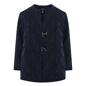 Joseph Ribkoff navy textured jacket with V-neckline, toggle fastenings, and long sleeves in a relaxed fit