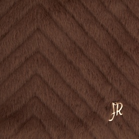 Joseph Ribkoff scarf in mink, chevron-patterned faux fur texture with gold JR monogram logo detail