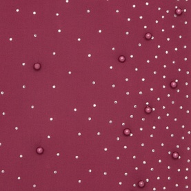 Joseph Ribkoff Beaded Oblong Scarf in Berry Burst, close-up of rhinestone and bead embellishment on rich burgundy polyester fabric