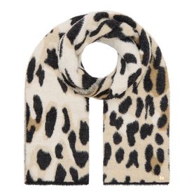 Joseph Ribkoff scarf in camel and black leopard print, fluffy textured finish, one size