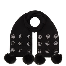 Pom Pom Embellished Knitted Scarf