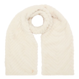 Joseph Ribkoff cream faux fur textured scarf with quilted pattern and small logo detail, one size
