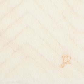 Joseph Ribkoff cream scarf in herringbone-textured faux fur with small gold logo emblem, 100% polyester