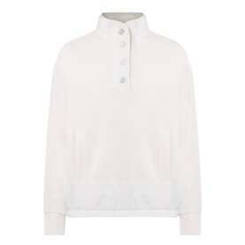 Joseph Ribkoff Textured-Trim Sweatshirt in Birch, stand collar with four-button placket, dropped shoulders, ribbed cuffs, welt pockets