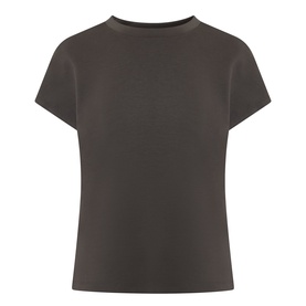 Joseph Ribkoff top in avocado, short sleeve crew neck style with clean minimal finish, viscose and nylon blend