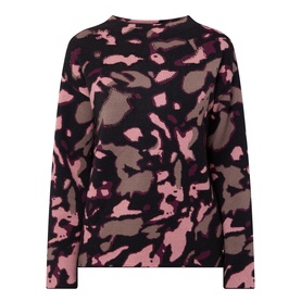 Joseph Ribkoff Abstract Print Embellished Sweater in black/multi, boat neckline, dropped shoulders, long sleeves, abstract camouflage print
