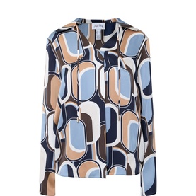 Geometric Print Polo Blouse