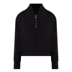 Joseph Ribkoff Sporty Half-Zip Sweatshirt in black with shawl collar, silver half-zip fastening, long sleeves and ribbed trims