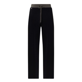 Joseph Ribkoff Black and Avocado straight-leg trousers with contrast waistband, drawstring tie, and side zip detail