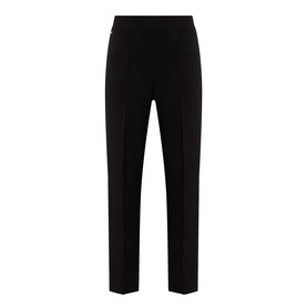 Joseph Ribkoff Wide Leg Scuba Trousers in black with pleated front, elasticated waist, and tapered ankle, shown flat