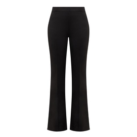 Joseph Ribkoff Velour Flared-Leg Trousers in black, mid-rise pull-on style with covered waistband, pressed creases and clean flared hems