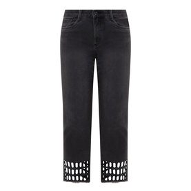 Joseph Ribkoff Rhinestone Hem Jeans in charcoal grey, cropped length with cut-out rhinestone trim at hem, mid-rise, skinny fit