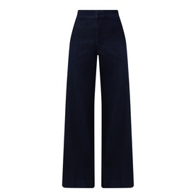 Joseph Ribkoff wide-leg trousers in dark denim blue, high-waisted with a clean front and flared leg silhouette