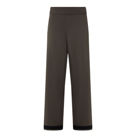 Joseph Ribkoff wide-leg trousers in avocado green with black contrast trim at waist and hem