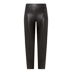 Joseph Ribkoff Bonded Faux Leather Trousers in Mocha, straight-cut legs, elasticated waistband, notched back cuffs