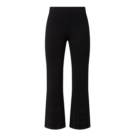 Joseph Ribkoff Embellished Flared-Leg Trousers in black, mid-rise pull-on style with flared hem and tonal embellished detailing