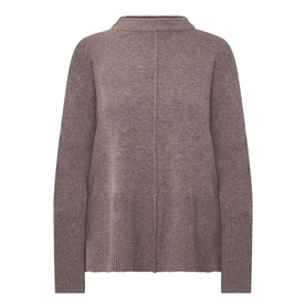 Joseph Ribkoff Button Knit Sweater in Mink Melange, crew neck, long sleeves, ribbed trims, high-low hem, back button detail