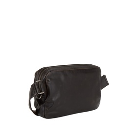 Prada Bandoliera Logo Messenger Bag in brown distressed nappa leather, silver-tone zip hardware, adjustable crossbody strap, front zip pocket