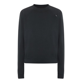 Prada Logo Raglan Sweatshirt in black with round neckline, raglan sleeves, ribbed trims, boxy fit, and logo tab detail