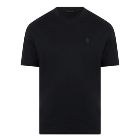 Prada black cotton T-shirt with crew neck, short sleeves, and tonal logo embroidery at chest