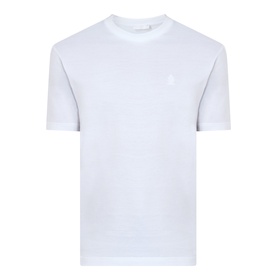 Prada white cotton T-shirt with crew neck, short sleeves, and tonal embroidered logo at chest