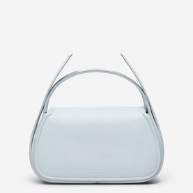 Samsoe & Samsoe Bel Air Blue leather shoulder bag with curved top handle and structured silhouette, silver-tone hardware