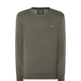 Scotch & Soda dark green viscose crew neck jumper with small logo embroidery at chest