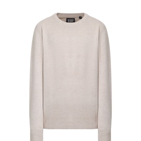 Scotch & Soda beige crew neck knit jumper, long sleeves, ribbed cuffs and hem, relaxed fit