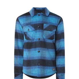 Scotch & Soda navy blue check wool-blend overshirt with dual chest pockets and button-through front