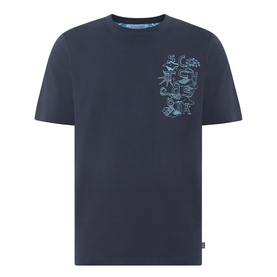Scotch & Soda T-shirt in Sky Captain navy with light blue botanical chest graphic print, crew neck, short sleeves, 100% cotton