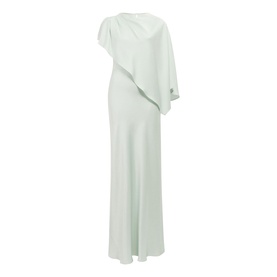 Forever New Dusty Aqua maxi dress with asymmetric one-shoulder draped cape overlay and crystal brooch detail