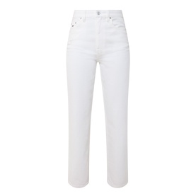 Tommy High-Rise Slim Jeans in Denim White, slim-leg silhouette with five-pocket styling, belt loops, and fly button fastening