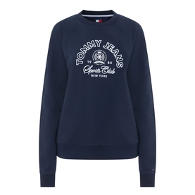 Tommy Jeans Dark Night Navy cotton crew neck sweatshirt with varsity Sports Club New York graphic print to chest