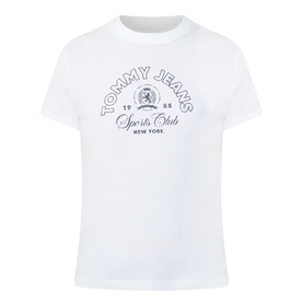 Tommy Heritage Logo T-Shirt in Ecru, crew neck, short sleeves, navy Sports Club New York graphic print to chest