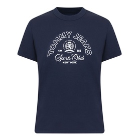 Tommy Heritage Logo T-Shirt in Dark Night Navy, crew neck, short sleeves, contrast Sports Club graphic print to chest