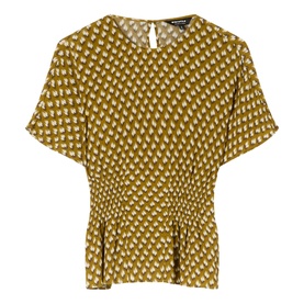 Whistles green geometric print short sleeve top with smocked waist and keyhole back neck detail