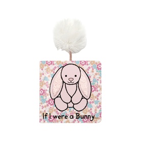 Jellycat If I Were a Bunny board book with floral cover, pink bunny illustration, and white pom-pom tail detail
