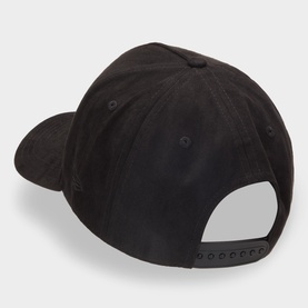 New Era black polyester cap, rear view showing structured crown, curved brim and adjustable snapback fastening