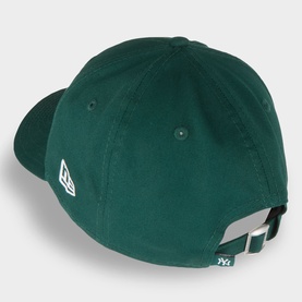 New Era dark green baseball cap, rear view showing adjustable strap, New Era flag logo and NY embroidery detail