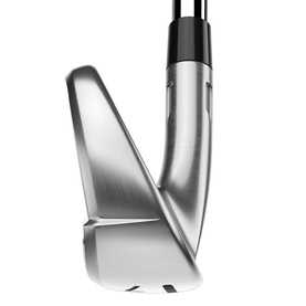 Two polished silver golf iron club heads shown side by side, showcasing blade profile and chrome finish detail
