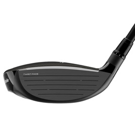 TaylorMade Stealth golf driver head, matte black carbon crown with Twist Face technology, angled view showing textured face