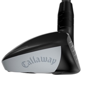 Callaway rescue club in black and grey colourway, showing crown and face angle with branded shaft visible above clubhead.