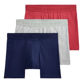 Polo Ralph Lauren 3-pack boxer briefs in navy, grey marl, and red with branded elasticated waistbands